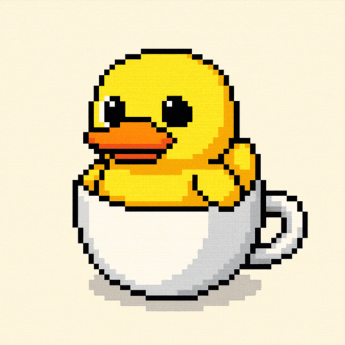 A Pixel Art Drawing Of A Yellow Rubber Duck In A White Cup GIF