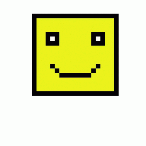 A Pixel Art Drawing Of A Yellow Square Smiley Face With Black Squares Around It . GIF