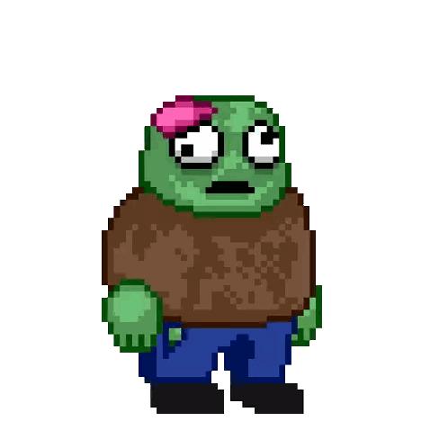 a pixel art drawing of a zombie crying with blue tears coming out of his eyes