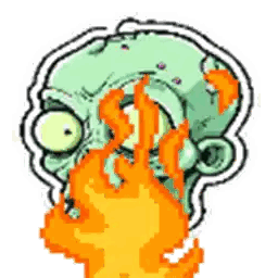 a pixel art drawing of a zombie with flames coming out of its mouth