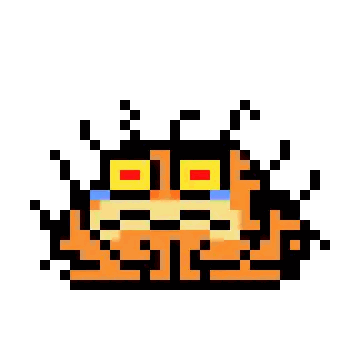 a pixel art drawing of garfield crying with tears running down his face
