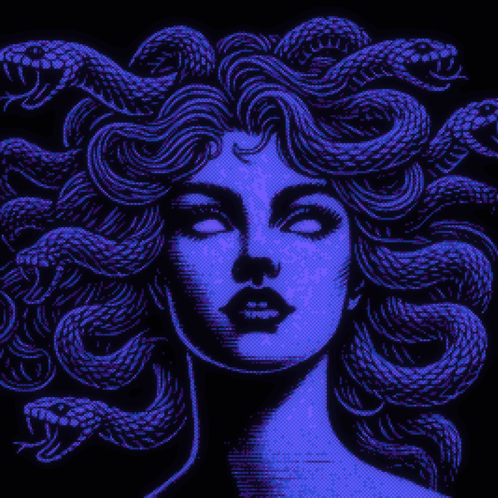 A Pixel Art Drawing Of Medusa With Snakes In Her Hair GIF