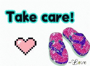 A Pixel Art Heart And Flip Flops Say Take Care GIF