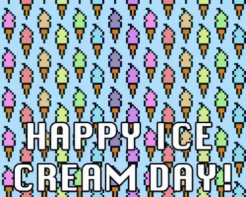A Pixel Art Ice Cream Cone Pattern With The Words Happy Ice Cream Day GIF