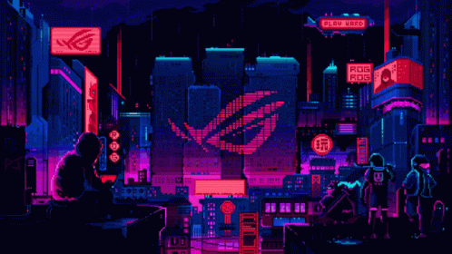 A Pixel Art Illustration Of A City With A Sign That Says Republic GIF