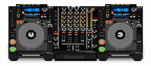 A Pixel Art Illustration Of A Dj Mixer And Two Cd Players GIF