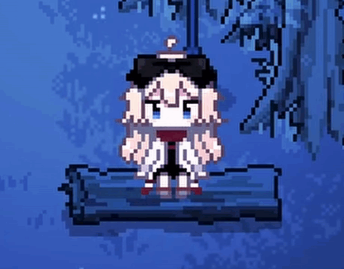 A Pixel Art Illustration Of A Girl Sitting On A Log GIF