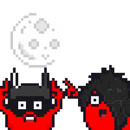 a pixel art illustration of a man and a woman holding hands .