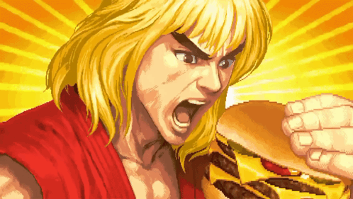 A Pixel Art Illustration Of A Man Eating A Hamburger GIF