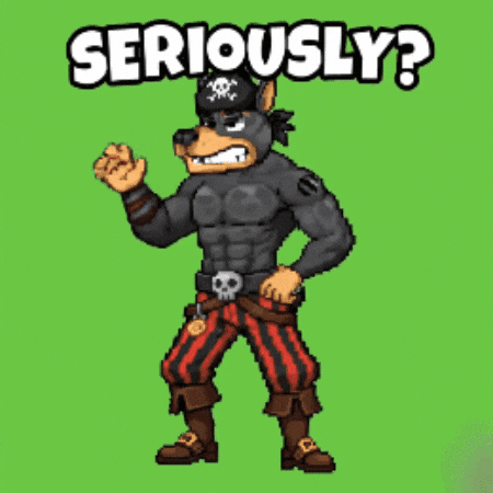 A Pixel Art Illustration Of A Pirate With The Words Seriously Written Above Him GIF