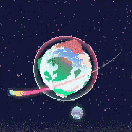 A Pixel Art Illustration Of A Planet In Space Surrounded By Stars GIF