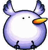 a pixel art illustration of a purple bird with a yellow beak