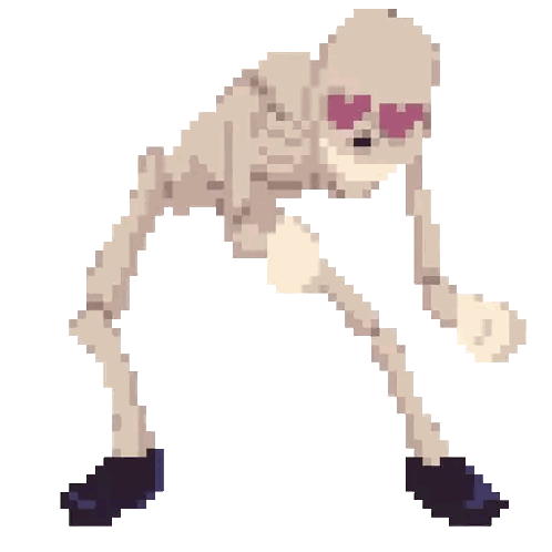 a pixel art illustration of a skeleton wearing sunglasses