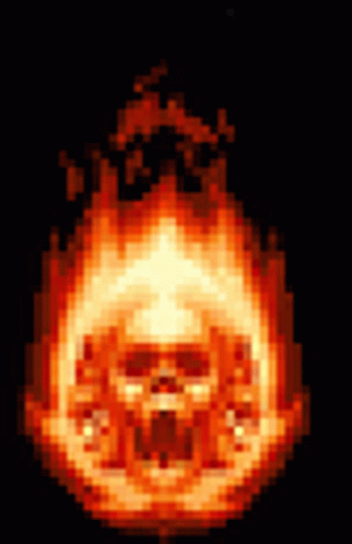 A Pixel Art Illustration Of A Skull On Fire . GIF