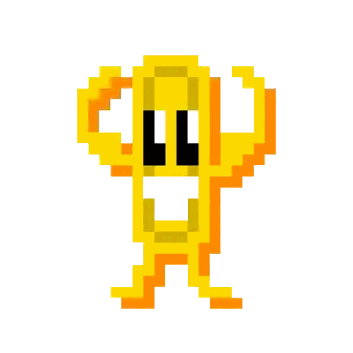 a pixel art illustration of a yellow box with arms and legs .