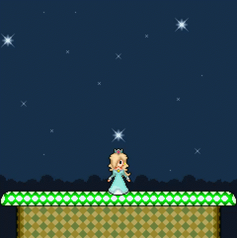 A Pixel Art Illustration Of Princess Rosalina Sitting On A Green Platform . GIF