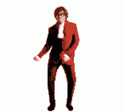 A Pixel Art Image Of A Man In A Red Suit GIF