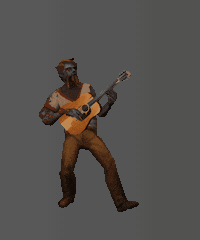 a pixel art image of a man playing a guitar