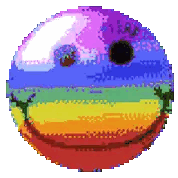 a pixel art image of a rainbow colored planet