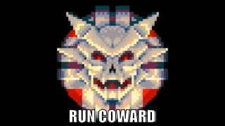 A Pixel Art Image Of A Skull With The Words Run Coward Below It GIF