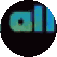 a pixel art image of the word all in a black circle