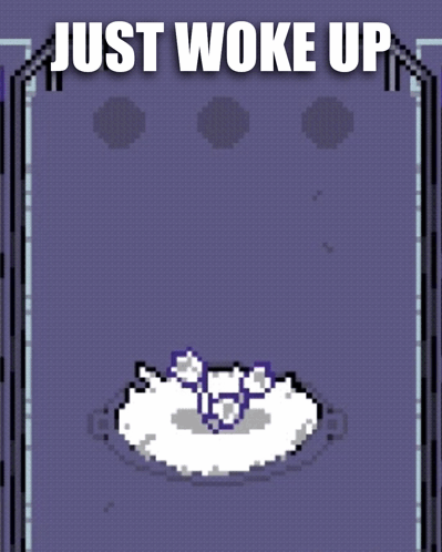 A Pixel Art Image With The Words Just Woke Up GIF