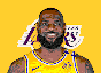 a pixel art of a basketball player with a lakers jersey