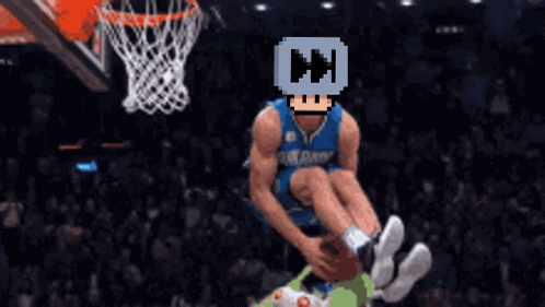 A Pixel Art Of A Basketball Player With A Mushroom Head GIF