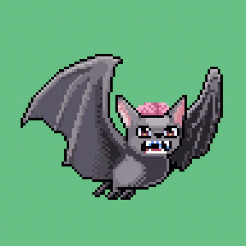 A Pixel Art Of A Bat With A Brain On It 'S Head GIF