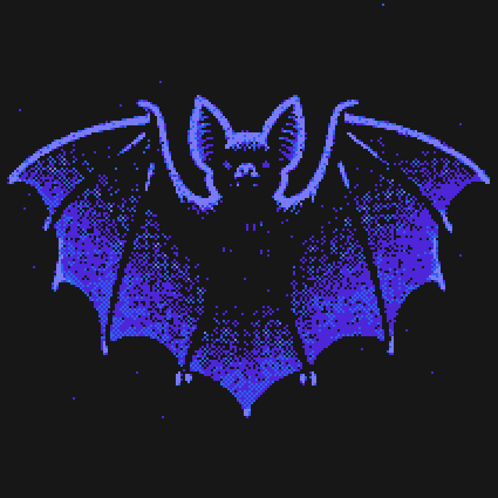 A Pixel Art Of A Bat With Blue Wings And A Black Background GIF