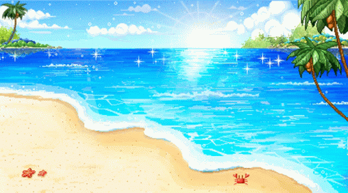A Pixel Art Of A Beach With Crabs And Starfish On The Sand GIF