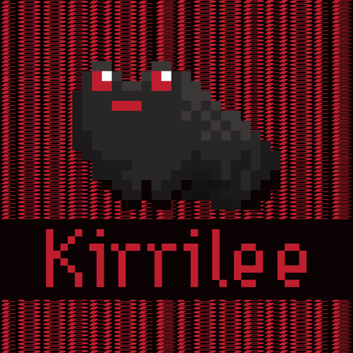 A Pixel Art Of A Black Cat With The Name Kirrilee GIF