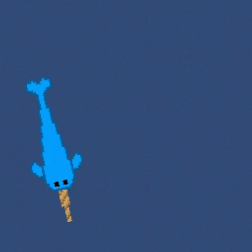 a pixel art of a blue narwhal with a horn