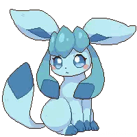 a pixel art of a blue pokemon with a bow on its ears .