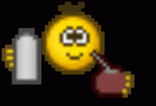 a pixel art of a bottle and a coin with a ff on it