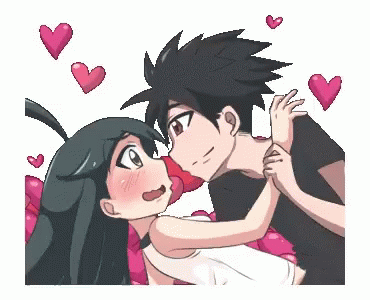 A Pixel Art Of A Boy And A Girl Kissing With Hearts Surrounding Them . GIF