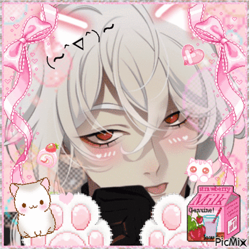 A Pixel Art Of A Boy With A Strawberry Milk Carton In The Background GIF