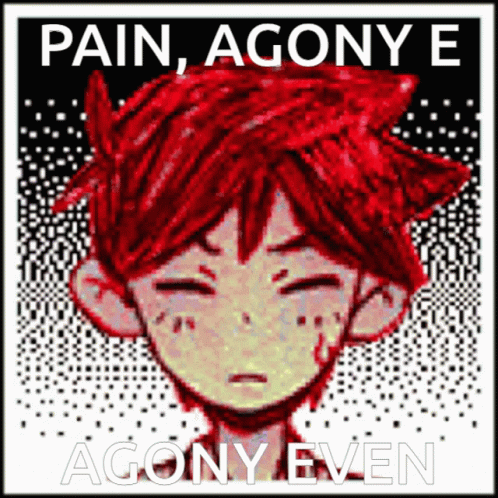 A Pixel Art Of A Boy With Red Hair And The Words Pain Agony E Agony Even On The Bottom GIF