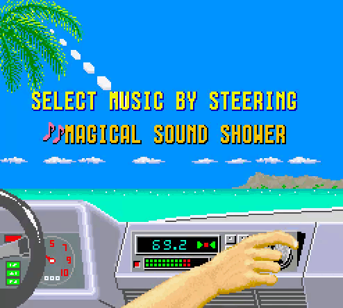 A Pixel Art Of A Car With The Words Select Music By Steering Magical Sound Shower On The Top GIF