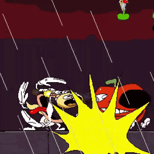 A Pixel Art Of A Cartoon Character Being Hit By A Bomb GIF