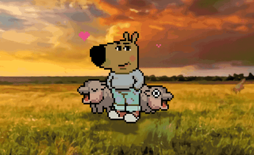 A Pixel Art Of A Cartoon Character Holding Sheep GIF