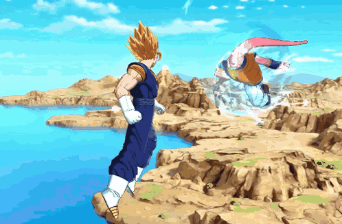 A Pixel Art Of A Cartoon Character Standing On A Rock GIF