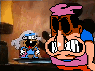A Pixel Art Of A Cartoon Character With A Beard And Glasses GIF