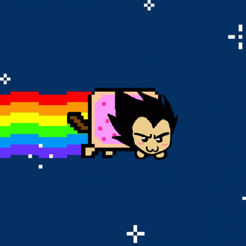 A Pixel Art Of A Cartoon Character With A Rainbow Tail Coming Out Of It GIF