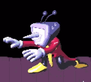 A Pixel Art Of A Cartoon Character With A Television Head And Antennas On It . GIF