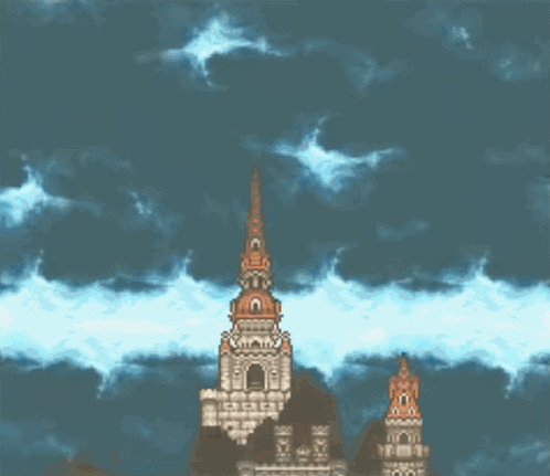 A Pixel Art Of A Castle With Stairs Leading To The Top GIF