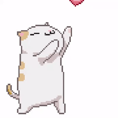 A Pixel Art Of A Cat Holding A Pink Heart In Its Paw GIF