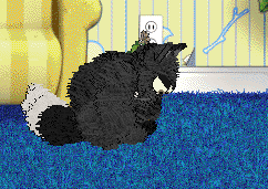 A Pixel Art Of A Cat Laying On A Blue Rug GIF