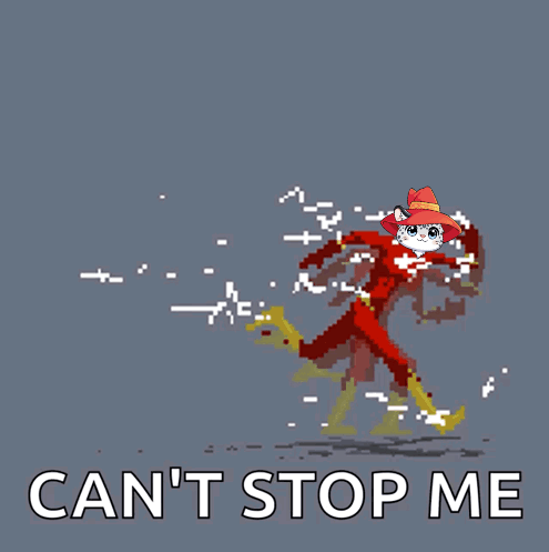 A Pixel Art Of A Cat Running With The Words " Can 'T Stop Me " Underneath GIF