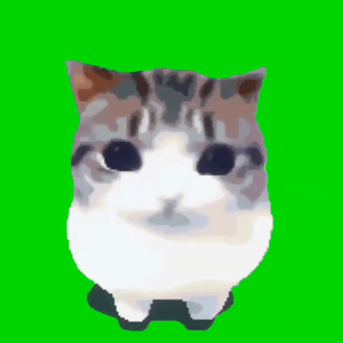 A Pixel Art Of A Cat 'S Head On A Green Screen . GIF
